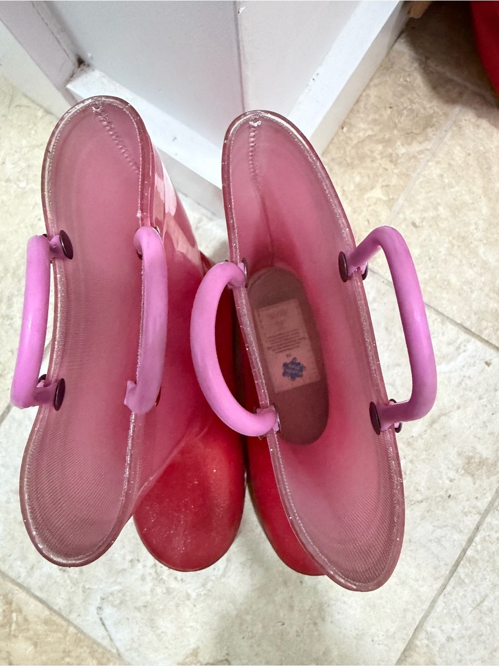 Bright Pink Glitter Rain Boots with Pull Handles size 12 - Picture 4 of 4